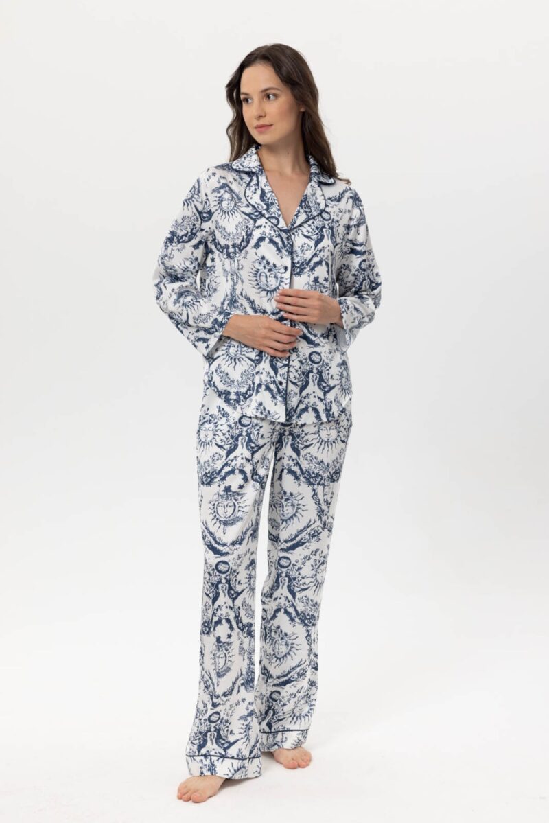 DENIM CULTURE Pijama  bleumarin / alb