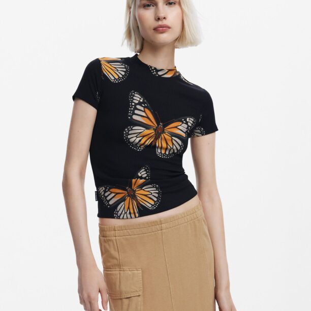 Desigual Tricou  portocaliu / negru / alb preţ