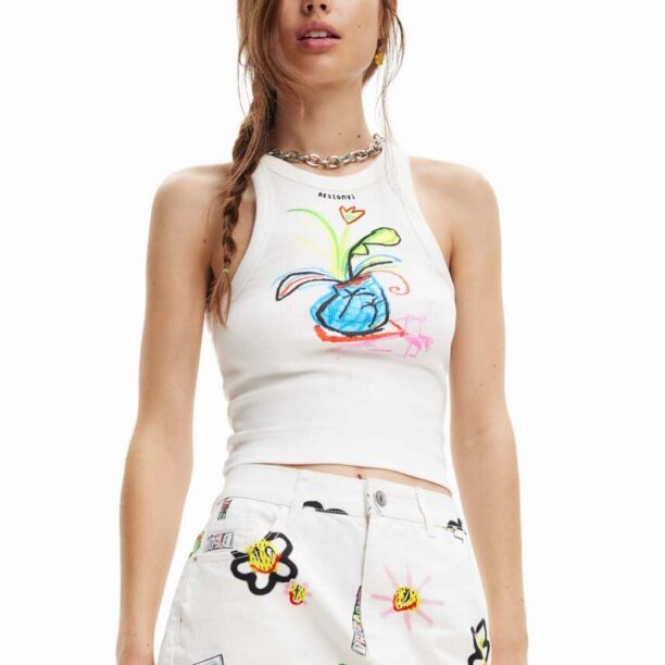 Desigual top din bumbac culoarea alb