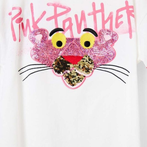 Desigual tricou de bumbac pentru copii Pink Panther culoarea alb preţ