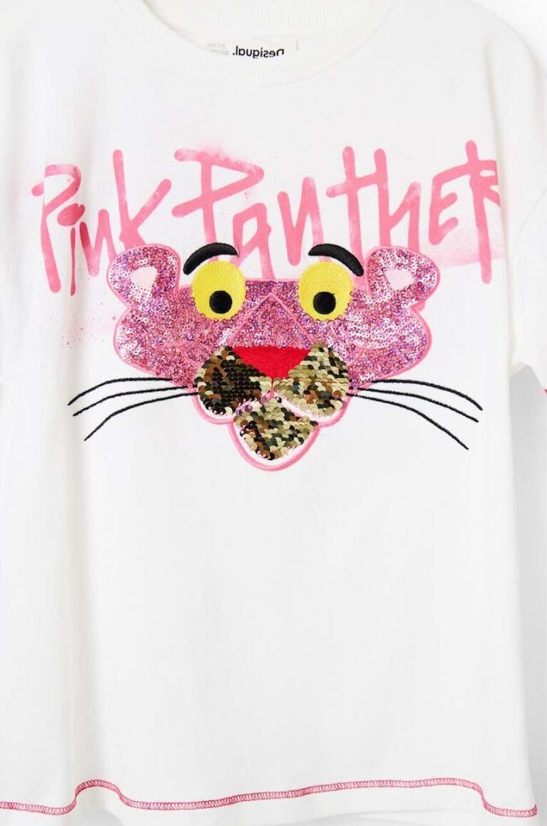 Desigual tricou de bumbac pentru copii Pink Panther culoarea alb preţ