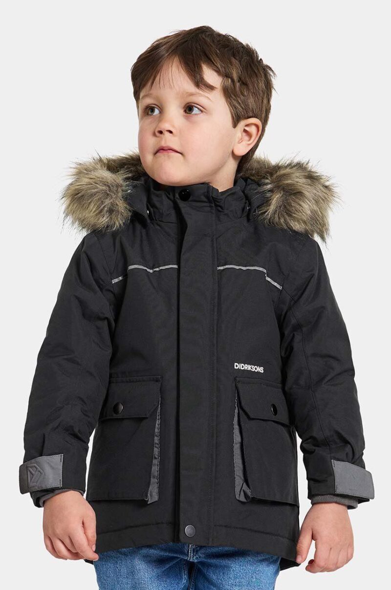 Didriksons geaca de iarna pentru copii KURE KIDS PARKA culoarea negru