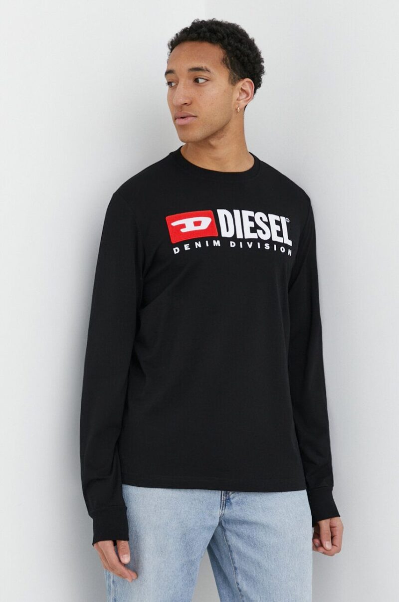 Diesel longsleeve din bumbac culoarea negru