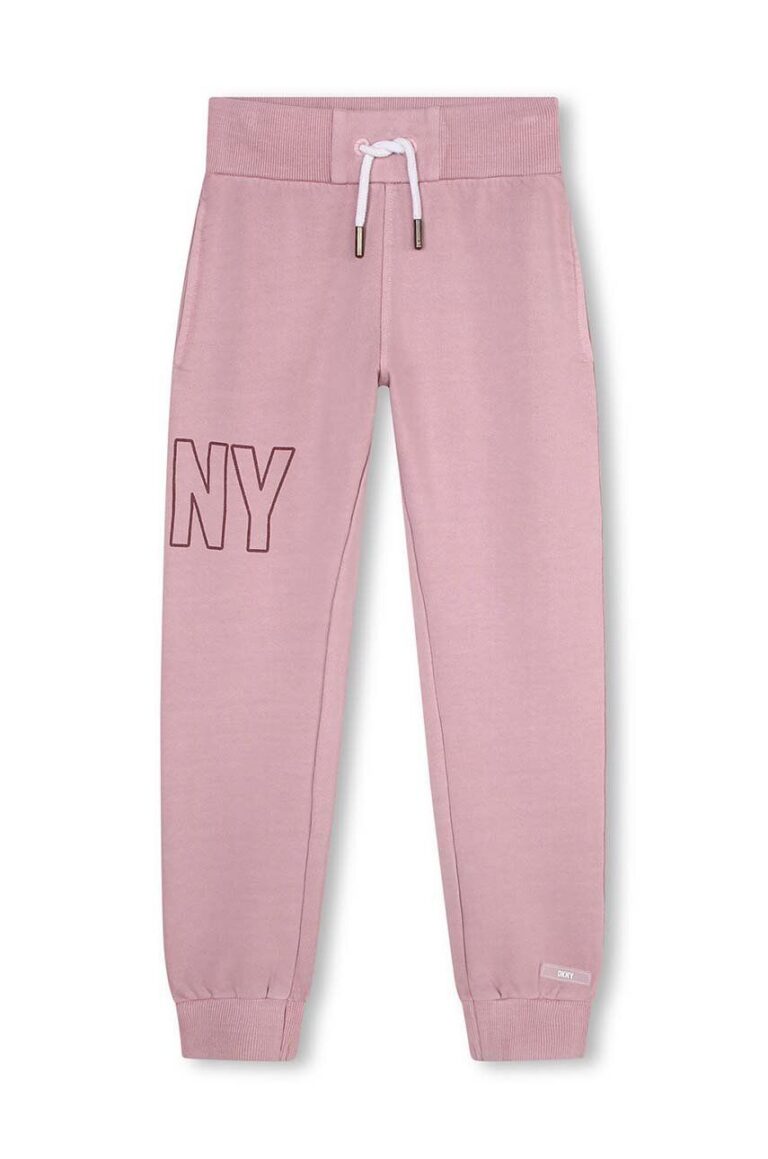 Dkny pantaloni de trening din bumbac pentru copii culoarea violet