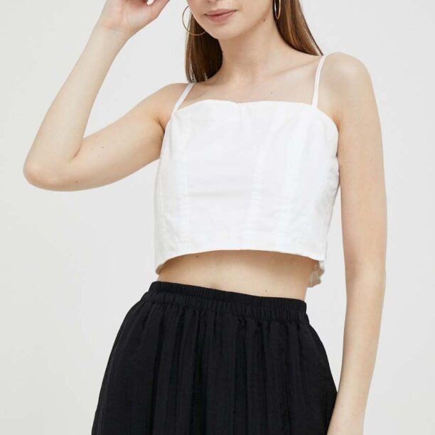 Dkny top din bumbac culoarea alb