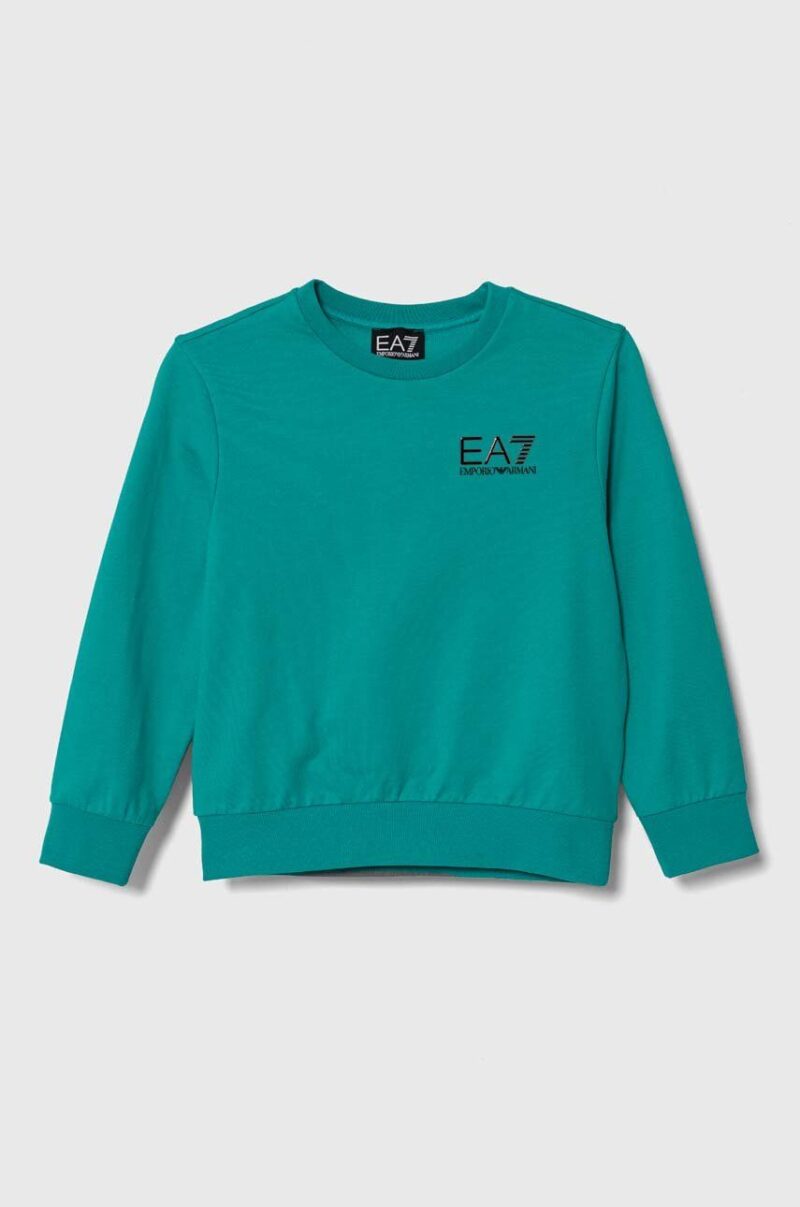 EA7 Emporio Armani hanorac de bumbac pentru copii culoarea verde