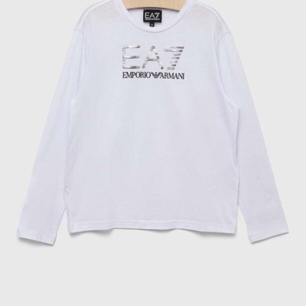 EA7 Emporio Armani longsleeve din bumbac pentru copii culoarea alb