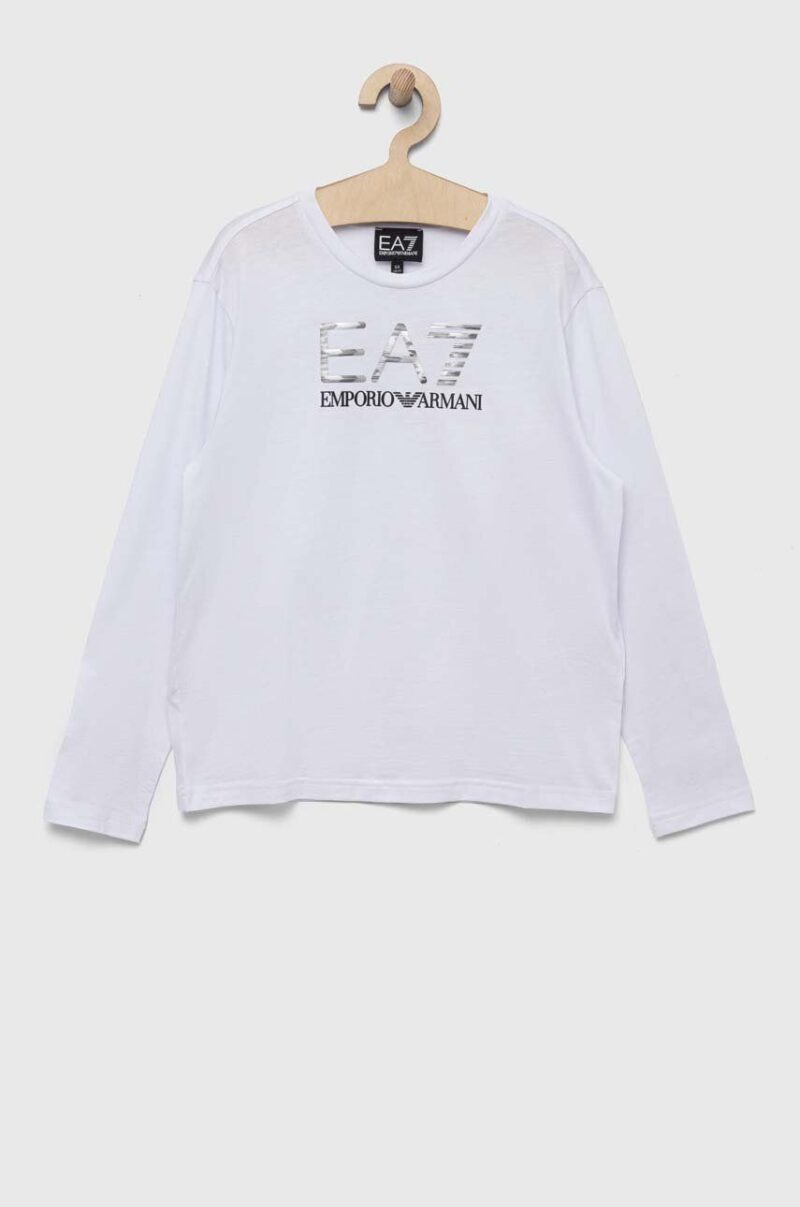 EA7 Emporio Armani longsleeve din bumbac pentru copii culoarea alb