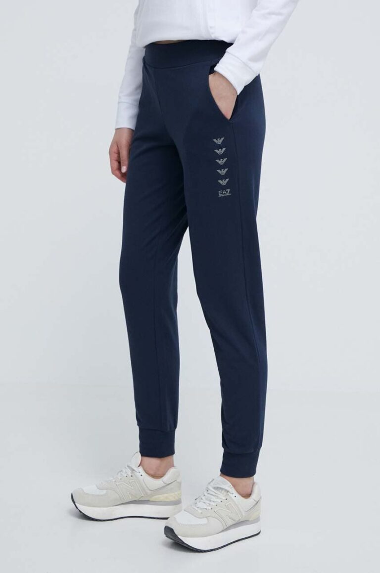 EA7 Emporio Armani pantaloni de trening culoarea albastru marin