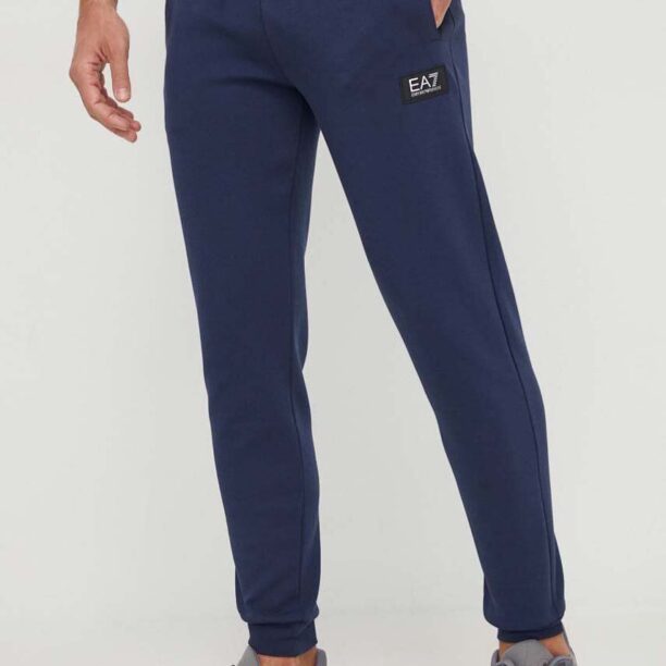 EA7 Emporio Armani pantaloni de trening culoarea albastru marin