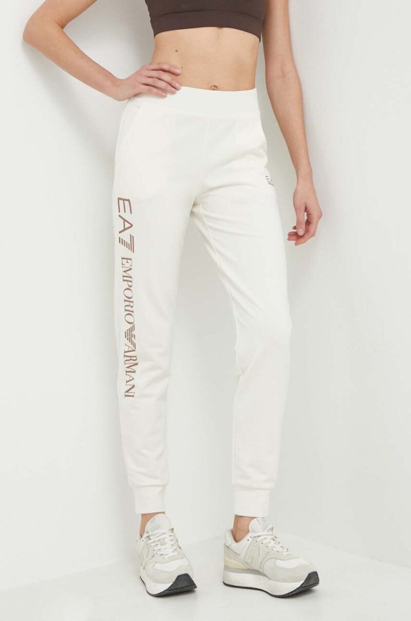 EA7 Emporio Armani pantaloni de trening culoarea bej