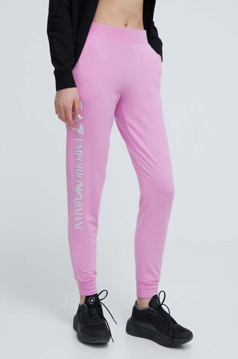 EA7 Emporio Armani pantaloni de trening culoarea roz