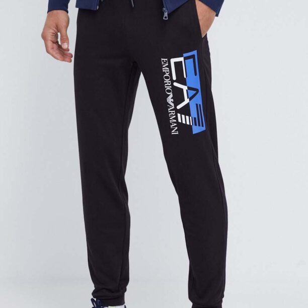 EA7 Emporio Armani pantaloni de trening din bumbac culoarea negru