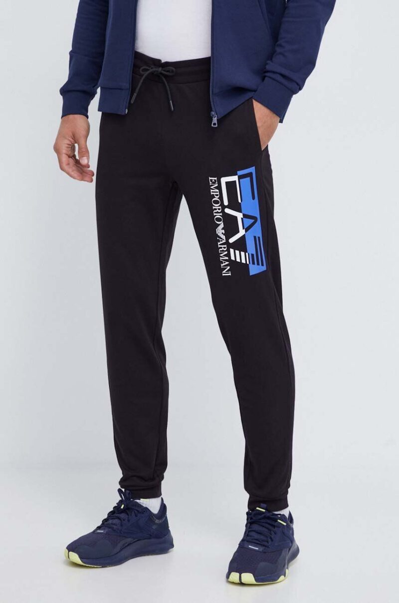 EA7 Emporio Armani pantaloni de trening din bumbac culoarea negru