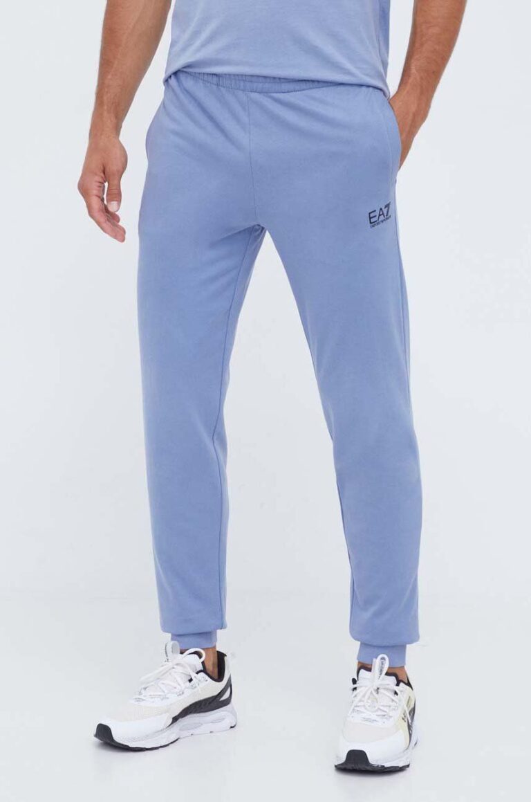 EA7 Emporio Armani pantaloni de trening din bumbac neted