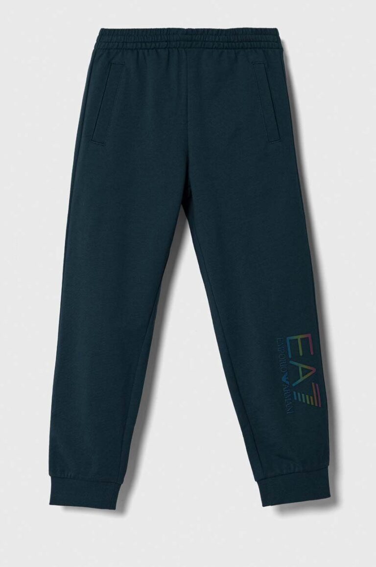 EA7 Emporio Armani pantaloni de trening din bumbac pentru copii cu imprimeu