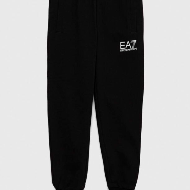 EA7 Emporio Armani pantaloni de trening din bumbac pentru copii culoarea negru