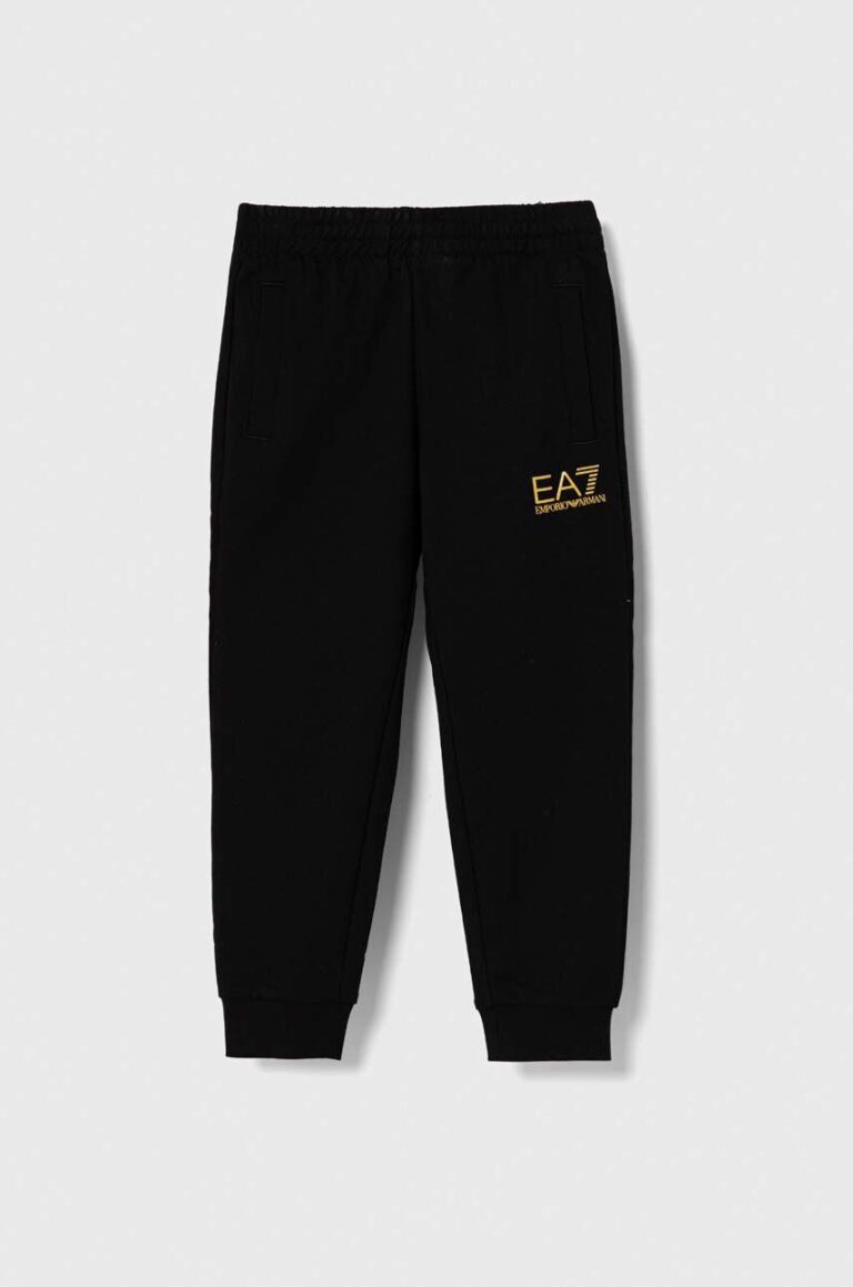 EA7 Emporio Armani pantaloni de trening din bumbac pentru copii culoarea negru