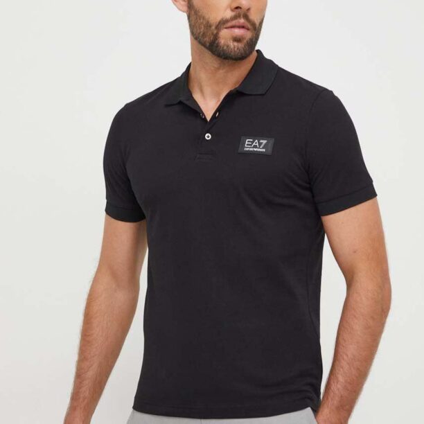 EA7 Emporio Armani polo de bumbac culoarea negru