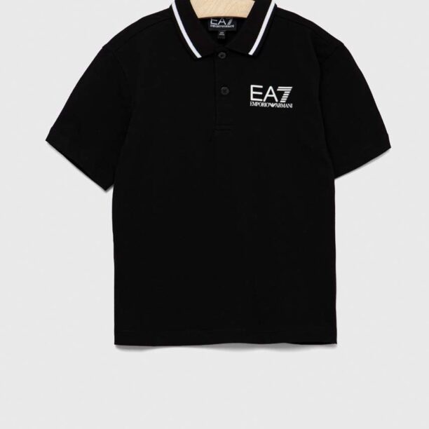 EA7 Emporio Armani tricouri polo din bumbac pentru copii culoarea negru