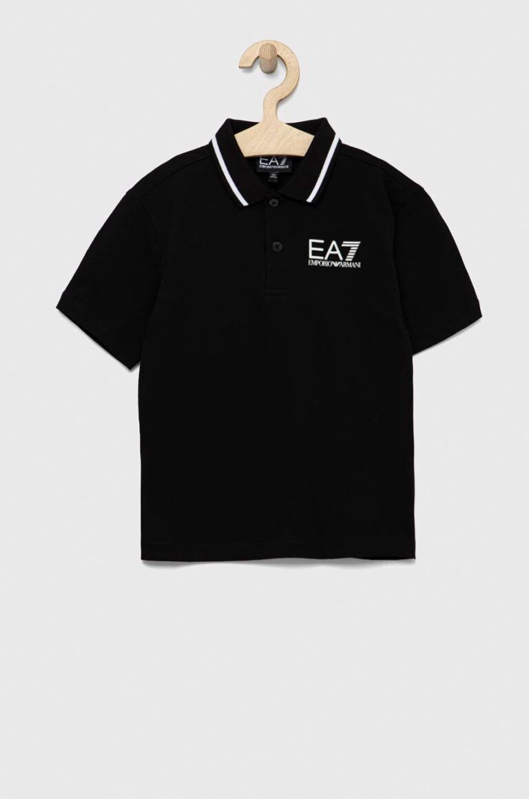 EA7 Emporio Armani tricouri polo din bumbac pentru copii culoarea negru