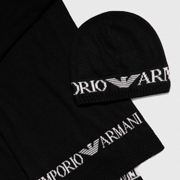 Emporio Armani caciula si esarfa din amestec de lana culoarea negru