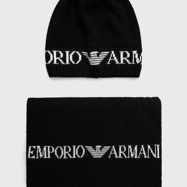 Emporio Armani caciula si esarfa din amestec de lana culoarea negru