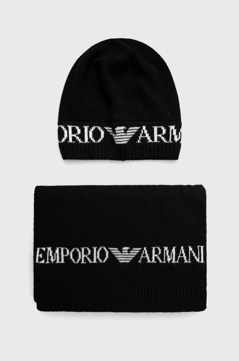 Emporio Armani caciula si esarfa din amestec de lana culoarea negru