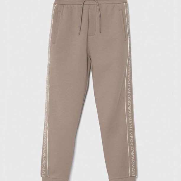 Emporio Armani pantaloni de trening pentru copii culoarea maro