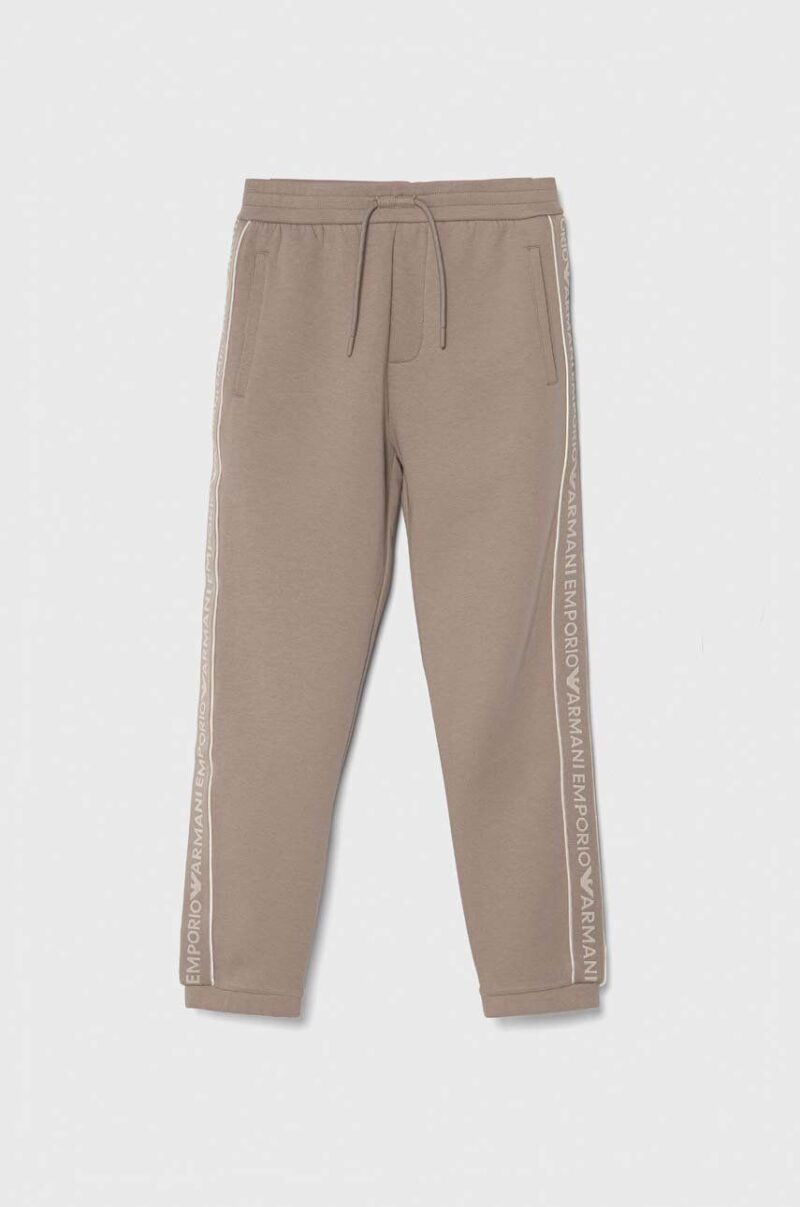 Emporio Armani pantaloni de trening pentru copii culoarea maro