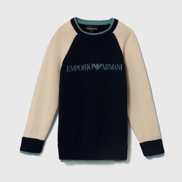 Emporio Armani pulover de bumbac pentru copii culoarea albastru marin