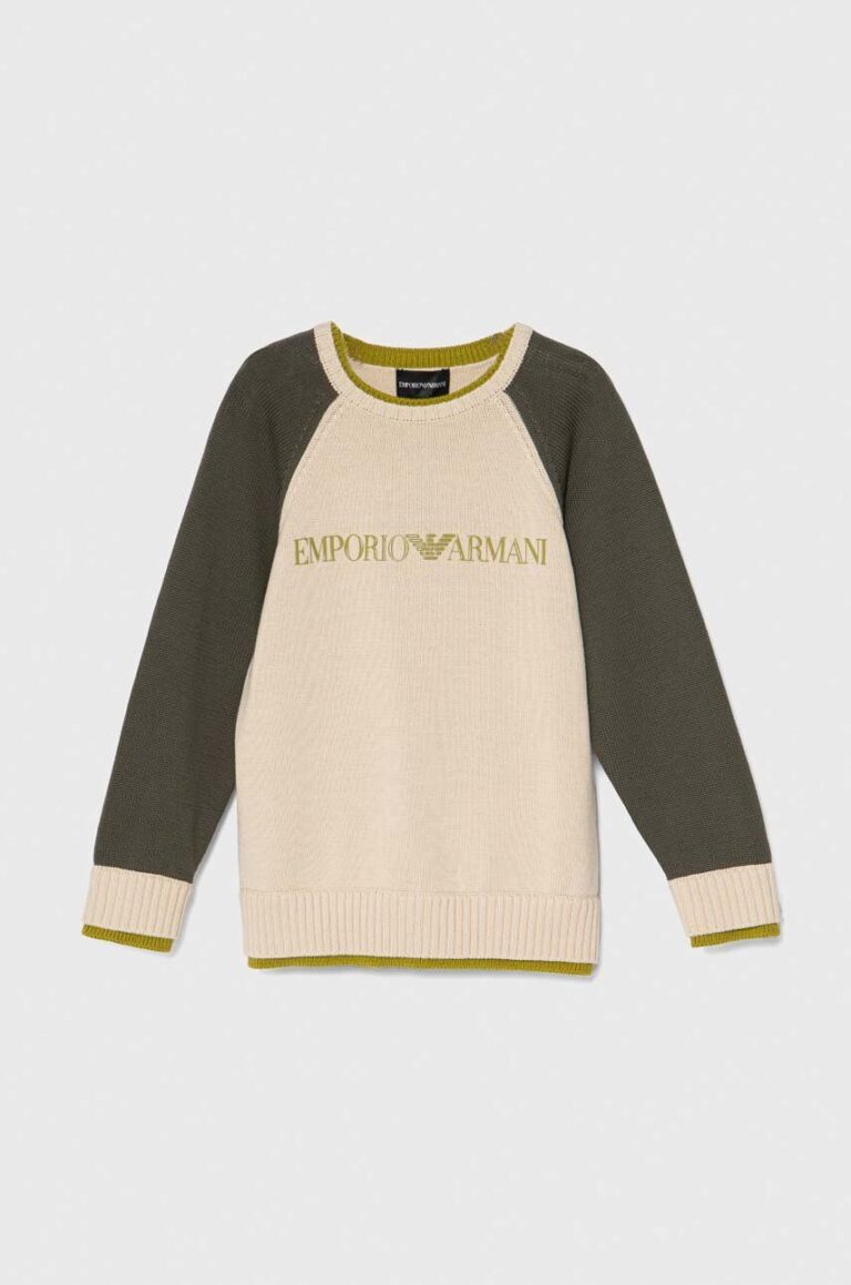 Emporio Armani pulover de bumbac pentru copii culoarea bej