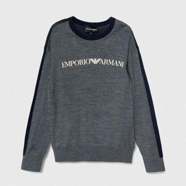 Emporio Armani pulover de lână pentru copii culoarea albastru marin