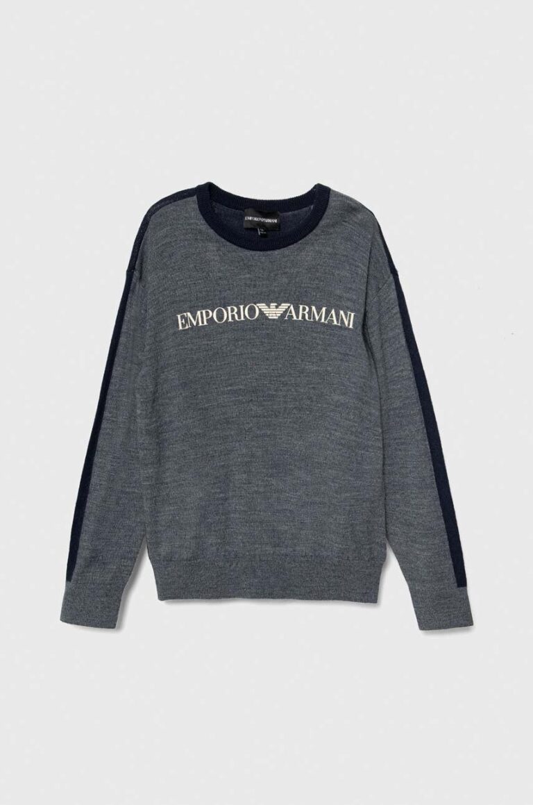 Emporio Armani pulover de lână pentru copii culoarea albastru marin