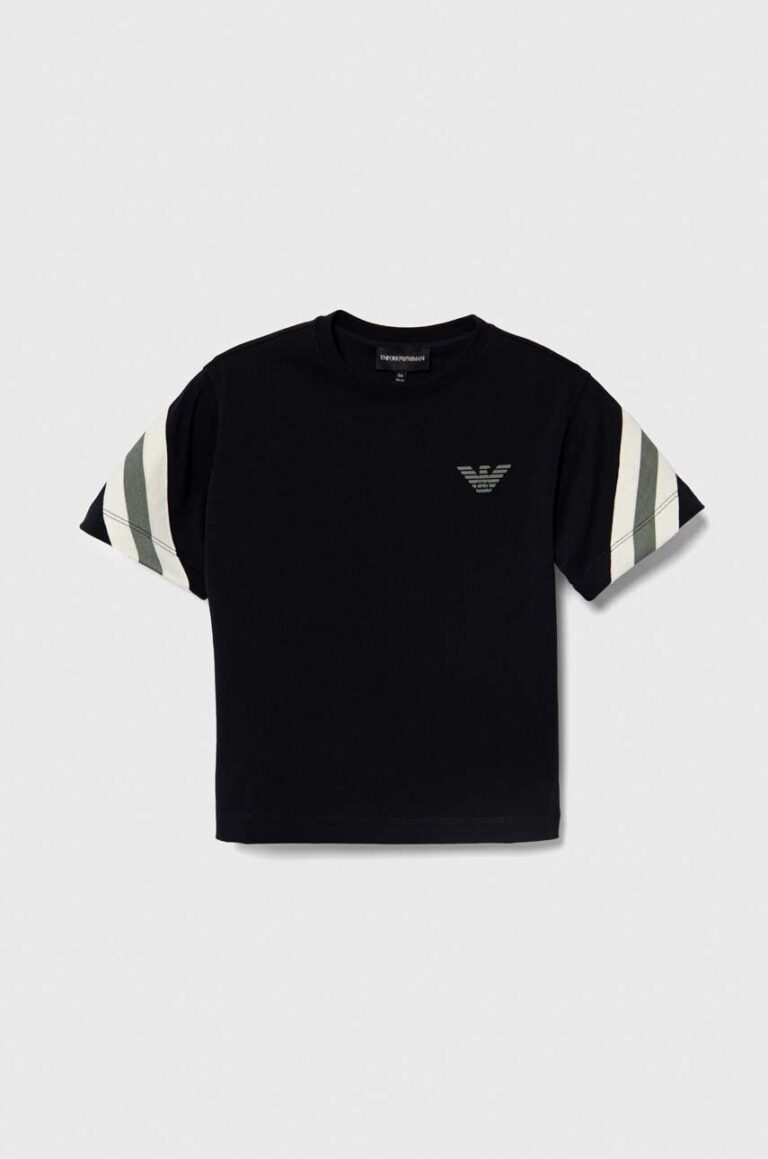 Emporio Armani tricou de bumbac pentru copii culoarea albastru marin