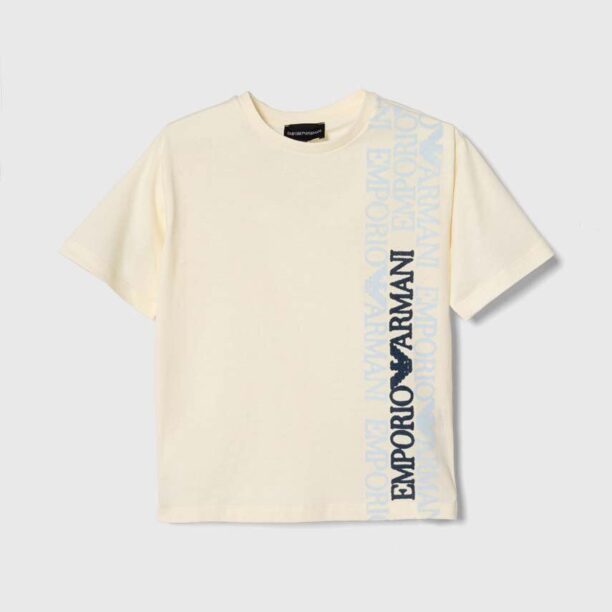 Emporio Armani tricou de bumbac pentru copii culoarea bej