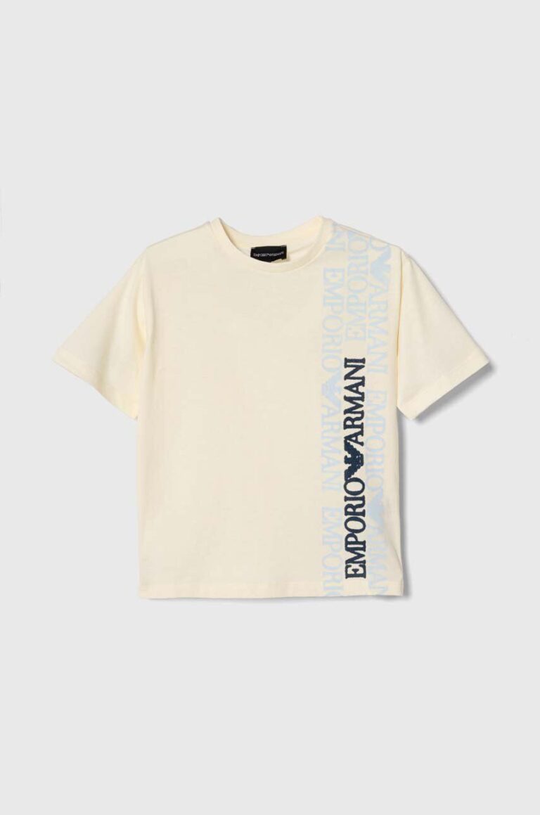 Emporio Armani tricou de bumbac pentru copii culoarea bej