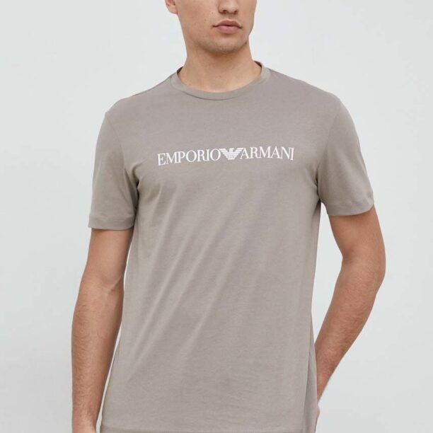 Emporio Armani tricou din bumbac culoarea bej