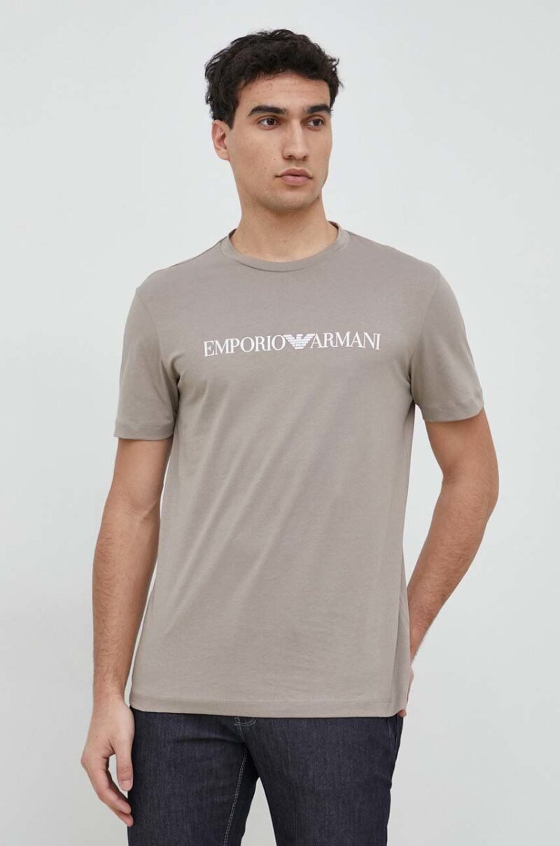 Emporio Armani tricou din bumbac culoarea bej