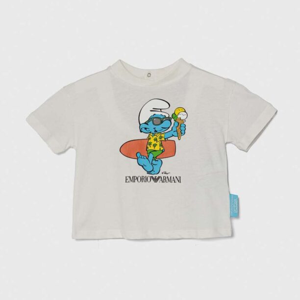 Emporio Armani tricou din bumbac pentru bebelusi x The Smurfs culoarea alb