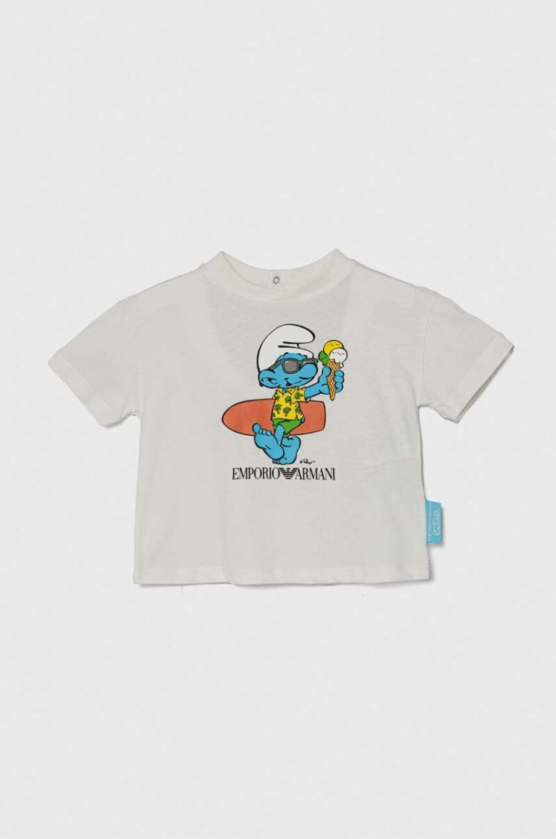 Emporio Armani tricou din bumbac pentru bebelusi x The Smurfs culoarea alb