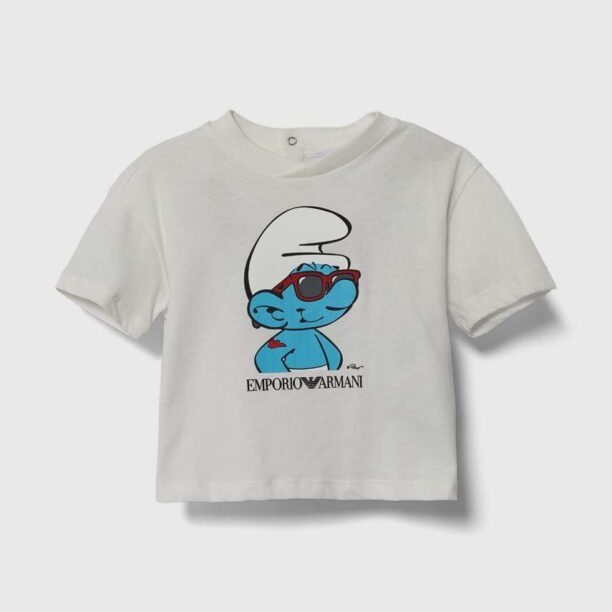 Emporio Armani tricou din bumbac pentru bebelusi x The Smurfs culoarea bej