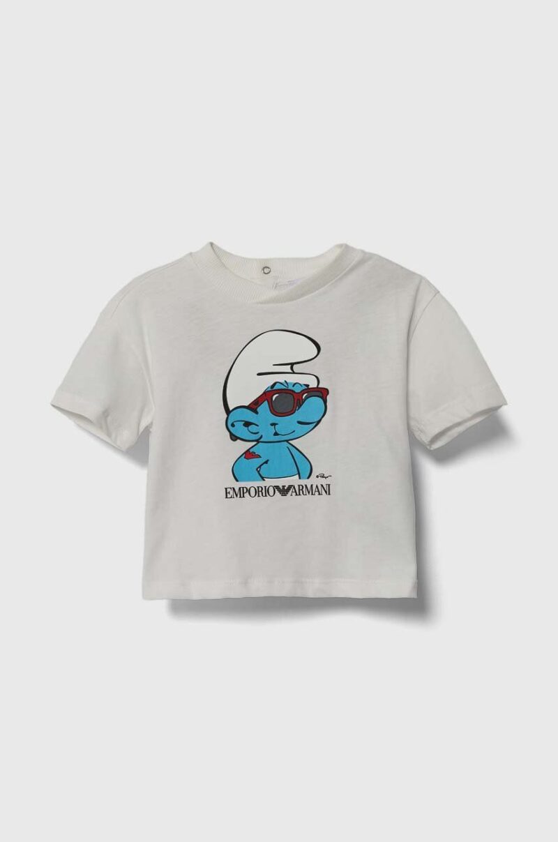 Emporio Armani tricou din bumbac pentru bebelusi x The Smurfs culoarea bej