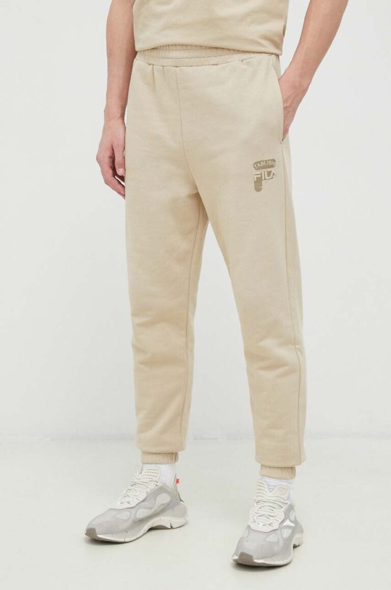 Fila pantaloni de trening din bumbac culoarea bej