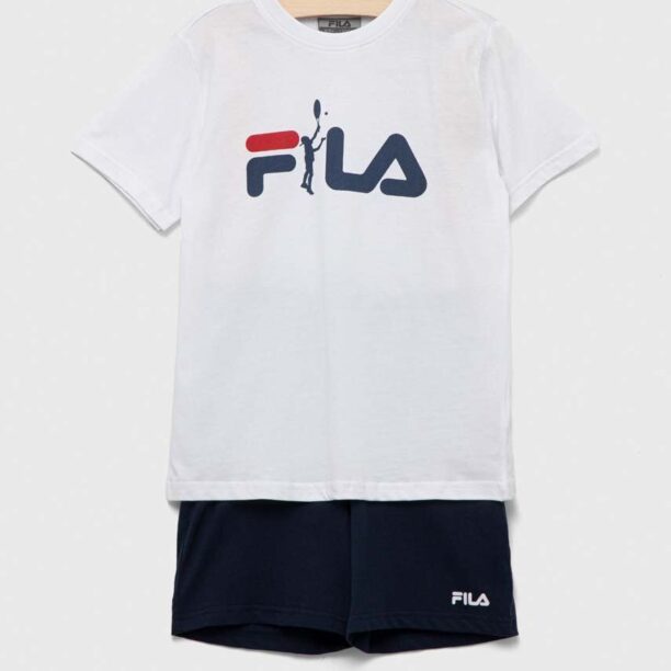 Fila pijamale de bumbac pentru copii culoarea alb