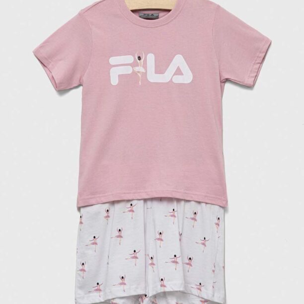 Fila pijamale de bumbac pentru copii culoarea alb