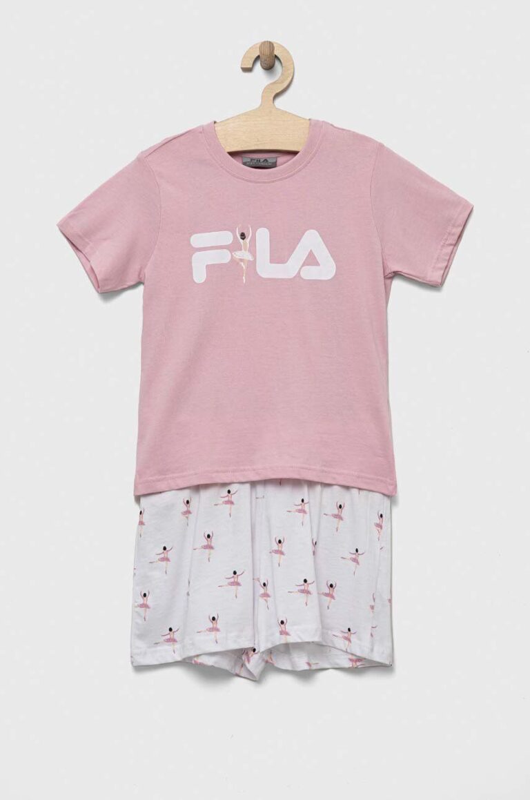 Fila pijamale de bumbac pentru copii culoarea alb