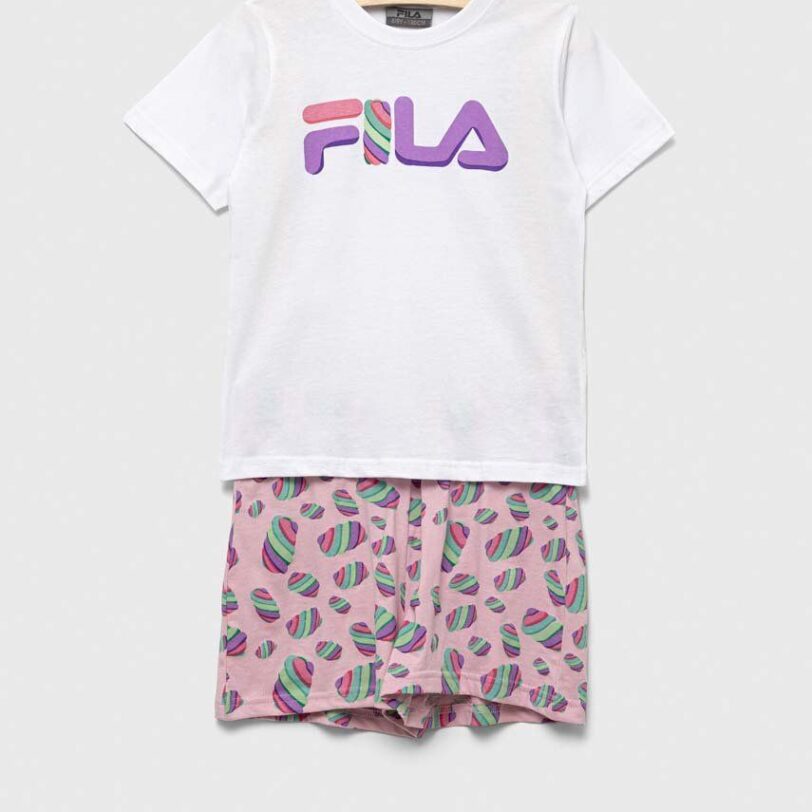 Fila pijamale de bumbac pentru copii culoarea alb