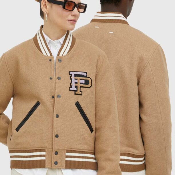 Filling Pieces jachetă bomber din lână Varsity Jacket culoarea maro