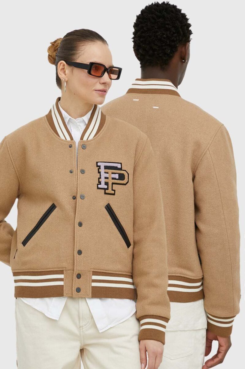 Filling Pieces jachetă bomber din lână Varsity Jacket culoarea maro